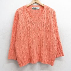 古着 長袖 ケーブル セーター レディース 90年代 90s Vネック アイルランド製 オレンジ 【spe】 25jan25 中古 ニット トップス