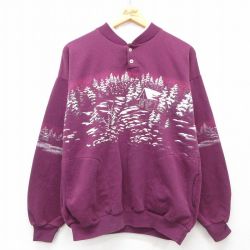 【50%OFF】古着 長袖 スウェット レディース 90年代 90s 木 家 ヘンリーネック USA製 紫 パープル 25mar07 中古 スエット トレーナー トップス