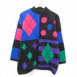 古着 長袖 セーター レディース 90年代 90s アクリル モックネック ハイネック USA製 黒他 ブラック 25mar07 中古 ニット トップス