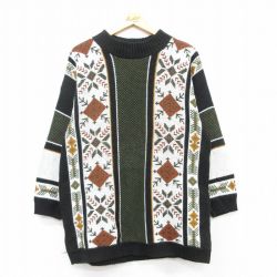 【20%OFF】古着 長袖 セーター レディース 80年代 80s モックネック ハイネック USA製 黒他 ブラック 25mar07 中古 ニット トップス