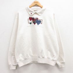 【50%OFF】古着 長袖 スウェット レディース 00年代 00s ハート 刺繍 大きいサイズ 襟付き 生成り 25mar18 中古 スエット トレーナー トップス