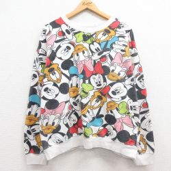 古着 長袖 スウェット レディース ディズニー DISNEY ミッキー MICKEY MOUSE ミニー プルート 大きいサイズ クルーネック 白 ホワイト 25mar18 中古 スエット トレーナー トップス