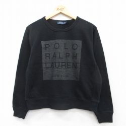 古着 ラルフローレン Ralph Lauren 長袖 ブランド スウェット レディース ビッグロゴ クルーネック 黒 ブラック 25mar25 中古 スエット トレーナー トップス