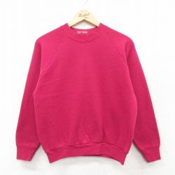 古着 フルーツオブザルーム 長袖 スウェット レディース 90年代 90s 無地 ラグラン クルーネック USA製 濃ピンク 25mar28 中古 スエット トレーナー トップス