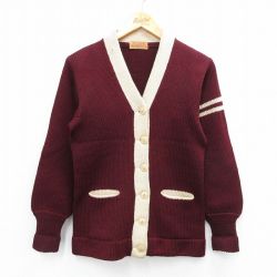 古着 長袖 ビンテージ レタード ニット カーディガン レディース 50年代 50s ツートンカラー ウール エンジ他 【spe】 25oct16 中古 トップス
