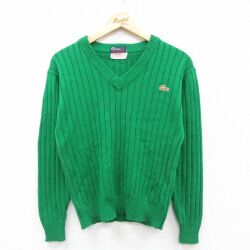 古着 ラコステ LACOSTE IZOD 長袖 ブランド セーター レディース 80年代 80s ワンポイントロゴ アクリル Vネック 緑 25nov22