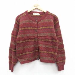 古着 エルエルビーン 長袖 ニット カーディガン レディース 90年代 90s フェアアイル ウール エンジ他【spe】 25nov22