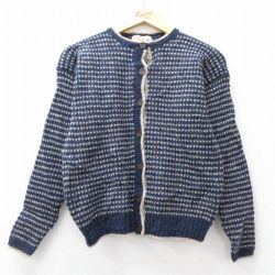 古着 ウールリッチ 長袖 ニット カーディガン レディース 00年代 00s バーズアイ ウール 紺他 25nov26