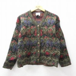 古着 長袖 ニット カーディガン レディース 90年代 90s ウール イングランド製 緑系他 25nov26