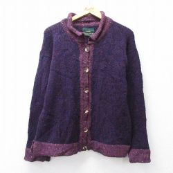 古着 長袖 ニット カーディガン レディース 90年代 90s 手織り ウール アイルランド製 紫他 25nov26