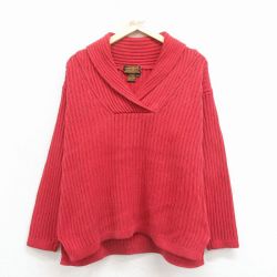 古着 エディーバウアー 長袖 セーター レディース 90年代 90s 無地 ショールカラー コットン 赤 25nov28