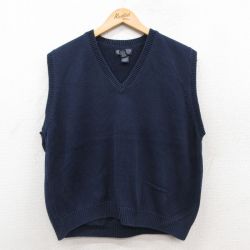 古着 ランズエンド ニット ベスト レディース 90年代 90s 無地 コットン Vネック USA製 紺 25dec23