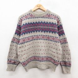 古着 エディーバウアー 長袖 セーター レディース 90年代 90s ウール クルーネック USA製 薄ベージュ他【spe】 25dec23