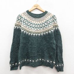 古着 セントジョンズベイ 長袖 ノルディック セーター レディース 00年代 00s ロパペイサ クルーネック 緑他 25dec23