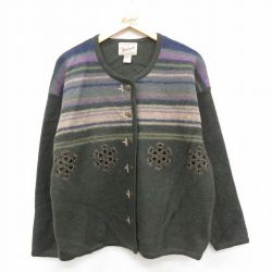 古着 ウールリッチ 長袖 ニット カーディガン レディース 00年代 00s 刺繍 手織り ウール 濃緑 26jan10