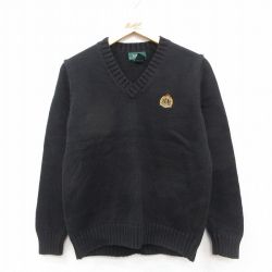 古着 ラルフローレン 長袖 ブランド セーター レディース ワンポイントロゴ コットン Vネック 黒 26jan10