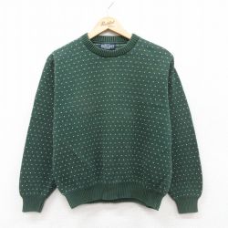 古着 ランズエンド 長袖 セーター レディース 90年代 90s バーズアイ コットン クルーネック USA製 緑【spe】 26jan10
