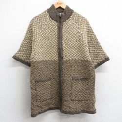 古着 半袖 フルジップ ニット カーディガン レディース 90年代 90s ラグラン ウール アイルランド製 茶他 26jan16