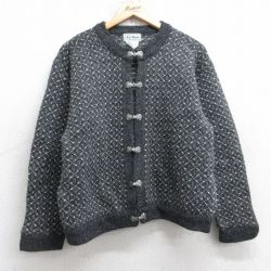 古着 エルエルビーン 長袖 ニット カーディガン レディース 90年代 90s バーズアイ 大きいサイズ ウール ノルウェー製 濃グレー他【spe】 26jan16