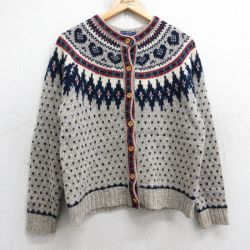 古着 ウールリッチ 長袖 ニット カーディガン レディース 90年代 90s ロパペイサ バーズアイ ウール ベージュ他 26jan16