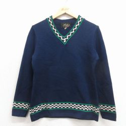 古着 長袖 セーター レディース 80年代 80s Vネック 紺他 26feb04