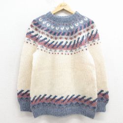 古着 長袖 ノルディック セーター レディース 80年代 80s ロパペイサ ウール クルーネック アイスランド製 白【spe】 26feb04