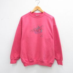 古着 長袖 スウェット レディース 90年代 90s トマト トウモロコシ クルーネック USA製 濃ピンク 26feb05