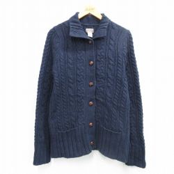 古着 DULUTH 長袖 アラン フィッシャーマン ケーブル ニット カーディガン レディース ウール カシミヤ カシミア 紺 26feb05