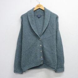 【20%OFF】古着 ランズエンド 長袖 ニット カーディガン レディース 90年代 90s ウール スコットランド製 緑系 霜降り【spe】 26feb21