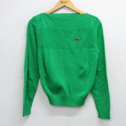 【20%OFF】古着 ラコステ LACOSTE 長袖 ブランド セーター レディース 80年代 80s ワンポイントロゴ アクリル ボートネック 緑 26feb21