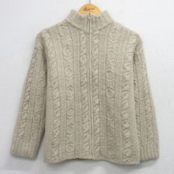 【20%OFF】古着 長袖 フルジップ ケーブル ニット カーディガン レディース 00年代 00s ウール アイルランド製 生成り 26feb21