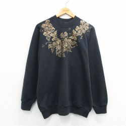 古着 フルーツオブザルーム 長袖 スウェット レディース 90年代 90s 花 ラメ ラグラン クルーネック USA製 黒 26mar27