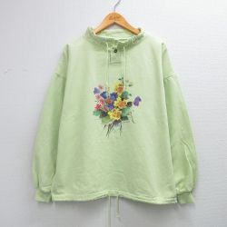 古着 長袖 スウェット レディース 90年代 90s 花 コットン USA製 黄緑 26mar27