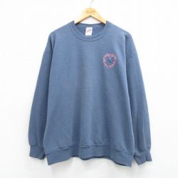 古着 ジャージーズ 長袖 スウェット レディース 90年代 90s ハート 大きいサイズ クルーネック USA製 薄紺 26mar27