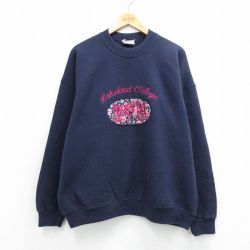 古着 長袖 スウェット レディース 00年代 00s MOM 刺繍 大きいサイズ クルーネック 紺 26mar27