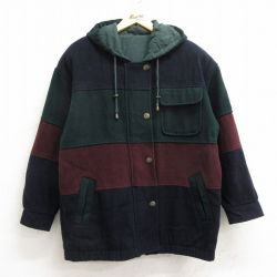 古着 長袖 ウール ジャケット パーカー レディース 00年代 00s マルチカラー リバーシブル 大きいサイズ 紺他 ネイビー 24oct16 中古 アウター ジャンパー ブルゾン