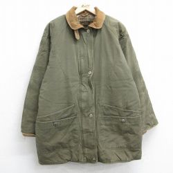 古着 エディーバウアー 長袖 ダウン ジャケット レディース 90年代 90s 襟コーデュロイ ダック地 大きいサイズ ロング丈 コットン 濃緑 グリーン 【spe】 25jan25 中古 アウター ジャンパー ブルゾン