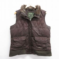 【50%OFF】古着 エディーバウアー ダウン ベスト レディース 襟フェイクファー 茶他 ブラウン 25jan29 中古 アウター