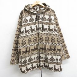 古着 長袖 ジャケット パーカー レディース 90年代 90s アルパカ 大きいサイズ ロング丈 ベージュ他 カーキ 25feb07 中古 アウター ジャンパー ブルゾン