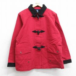 古着 長袖 ジャケット レディース 襟コーデュロイ ダック地 コットン 赤 レッド 内側フランネル 25oct04 中古 アウター ジャンパー ブルゾン