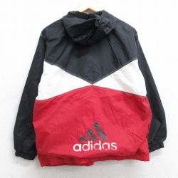 古着 アディダス adidas 長袖 ナイロン ジャケット パーカー レディース 90年代 90s ビッグロゴ マルチカラー 黒他 ブラック 25oct04 中古 アウター ウインドブレーカー
