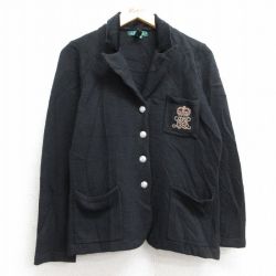 【50%OFF】古着 ラルフローレン Ralph Lauren 長袖 ブランド ウール ジャケット レディース 00年代 00s ワンポイントロゴ ベロア仕様 開襟 オープンカラー 黒 ブラック 【spe】 25nov01 中古 アウター ジャンパー ブルゾン