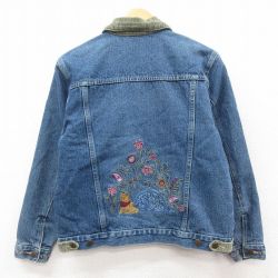 古着 長袖 ジージャン レディース 00年代 00s ディズニー くまのプーさん 刺繍 襟コーデュロイ コットン 紺 デニム 25dec17