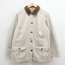 【20%OFF】古着 エルエルビーン 長袖 ジャケット レディース 00年代 00s ダック地 襟コーデュロイ コットン 生成り 26jan30