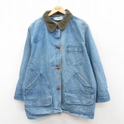 古着 エルエルビーン 長袖 ハンティング ジャケット レディース 80年代 80s 襟コーデュロイ 大きいサイズ 紺 デニム他【spe】26feb03