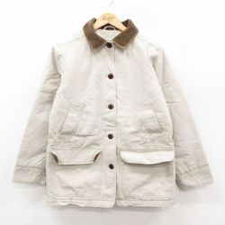 古着 エルエルビーン 長袖 ハンティング ジャケット レディース 襟コーデュロイ コットン 薄ベージュ 内側キルティング26feb03