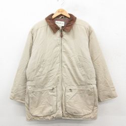 【20%OFF】古着 エディーバウアー 長袖 ダウン ジャケット コート レディース 00年代 00s ロング丈 襟レザー コットン ベージュ【spe】 26feb14