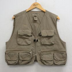 古着 エルエルビーン フィッシング ベスト レディース 00年代 00s ワンポイントロゴ リップストップ コットン 茶系 26apr27