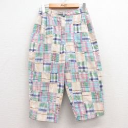 【20%OFF】古着 ジェイクルー J.CREW 7分丈 イージー パンツ レディース 90年代 90s パッチワーク コットン USA製 薄緑他 グリーン チェック 【spe】 25jun27 中古 ボトムス