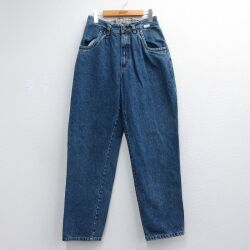 古着 ジーンズ レディース 90年代 90s テーパード コットン イタリア製 ネイビー デニム 26jun17